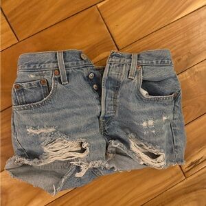 Levi's Light Blue Distressed Denim Shorts